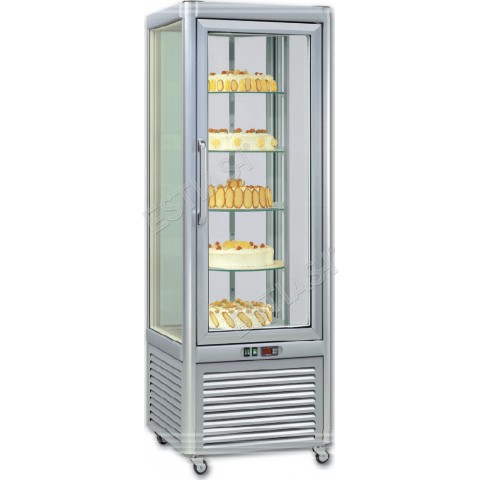 Vertical pastry display with rotating shelves