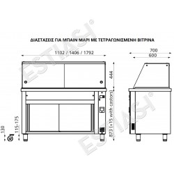 Διαστάσεις για μπαιν μαρί με τετραγωνισμένη βιτρίνα